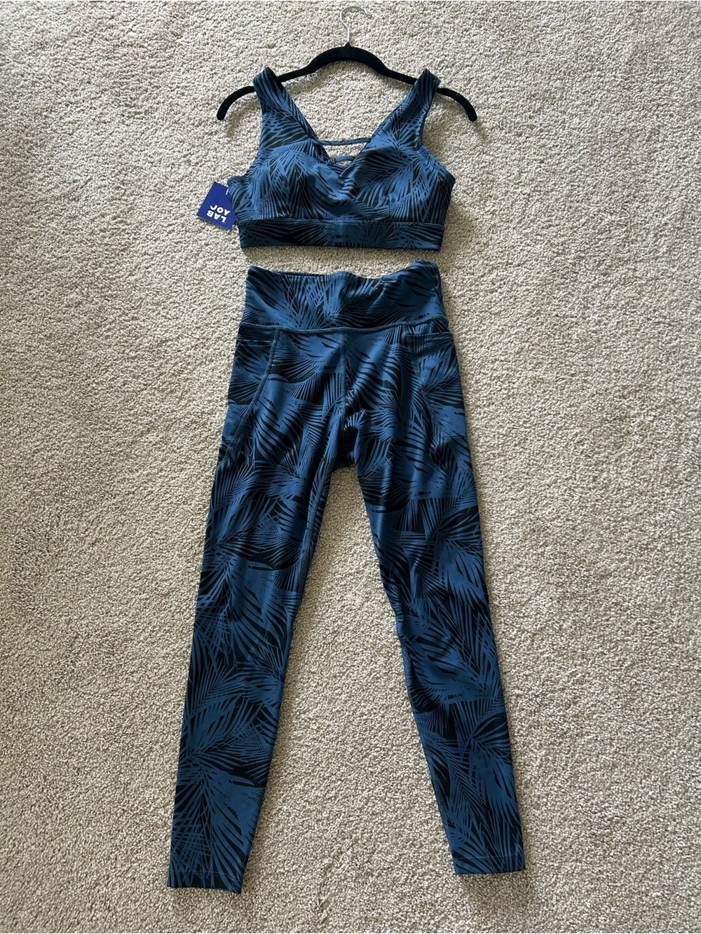 JoyLab Blue and Black Patterned Sports Bra and  Leggings Set